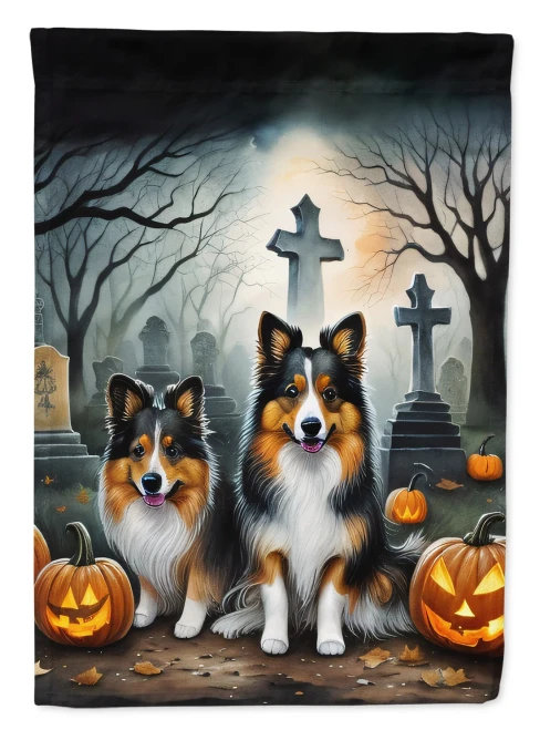 Spooky Sheltie Halloween Garden Flag