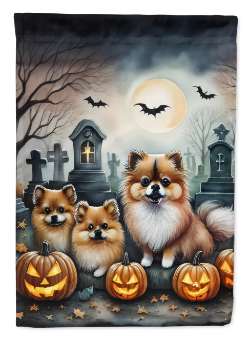 Spooky Pomeranian Halloween House Flag