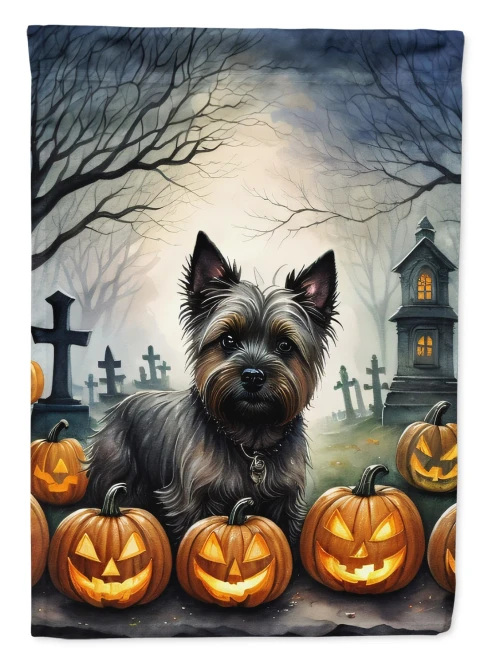 Spooky Cairn Terrier Halloween House Flag
