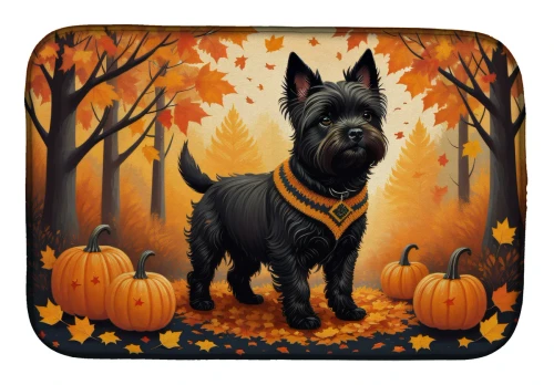 Cairn Terrier Dog Fall Dish Drying Mat