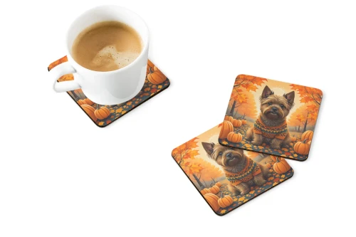Golden Fall Cairn Terrier Coaster Set