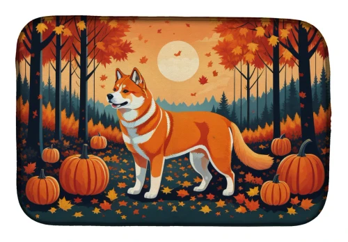 Akita Dog Fall Dish Drying Mat