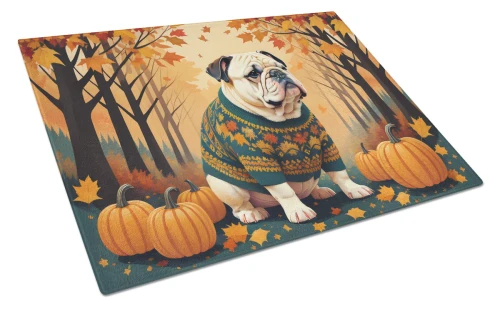 Golden Fall Bulldog Glass Cutting Board