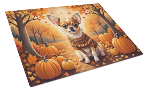 Golden Fall Chihuahua Glass Cutting Board