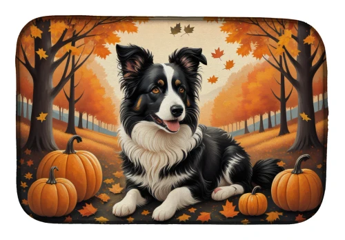 Border Collie Dog Fall Dish Drying Mat