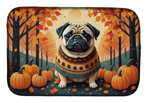 Pug Dog Fall Dish Drying Mat