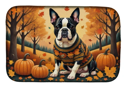 Boston Terrier Dog Fall Dish Drying Mat