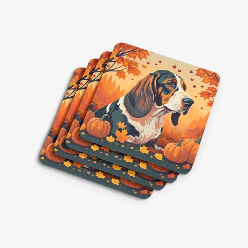 Golden Fall Basset Hound Coaster Set