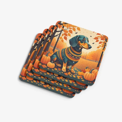 Golden Fall Dachshund Coaster Set