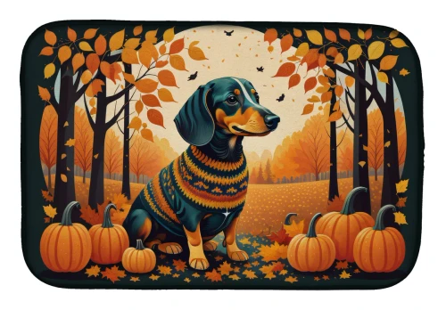 Fall Dachshund Dog Dish Drying Mat