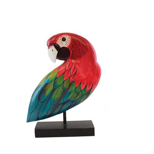 Red Parrot Bust on Stand