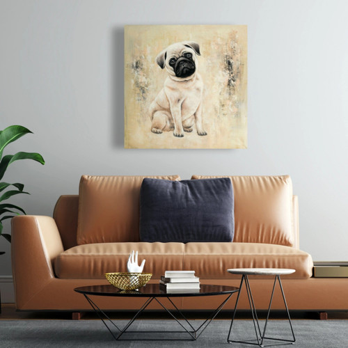 Rustic Pug Canvas Art Print - Size 36" x 36"