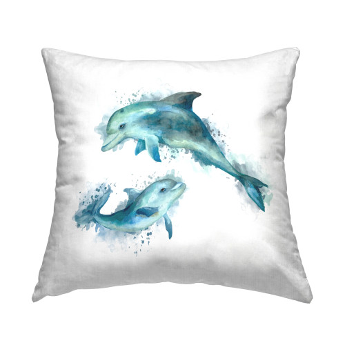Watercolor Blue Dolphin Throw Pillow