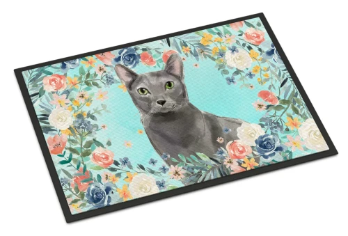 Floral Frame Russian Blue Cat Doormat