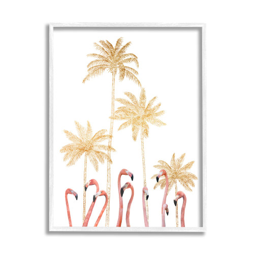 Golden Palm Flamingos Art Print Plaque