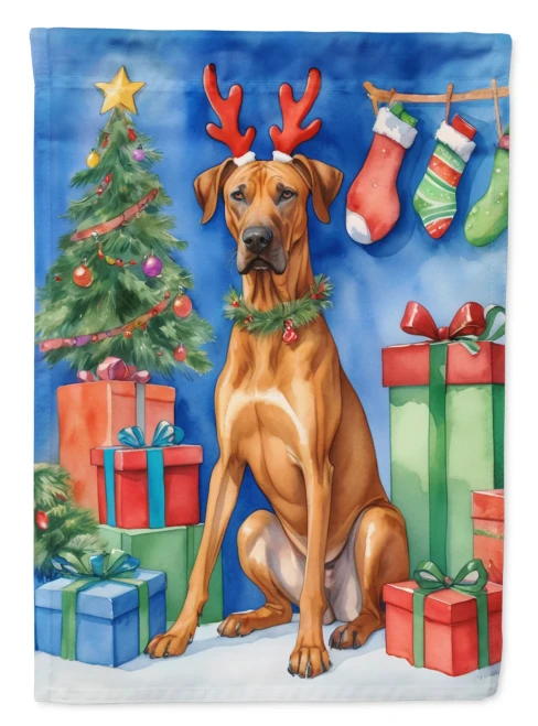 Holiday Reindeer Rhodesian Ridgeback House Flag