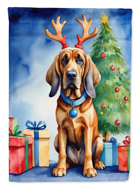 Holiday Reindeer Bloodhound House Flag