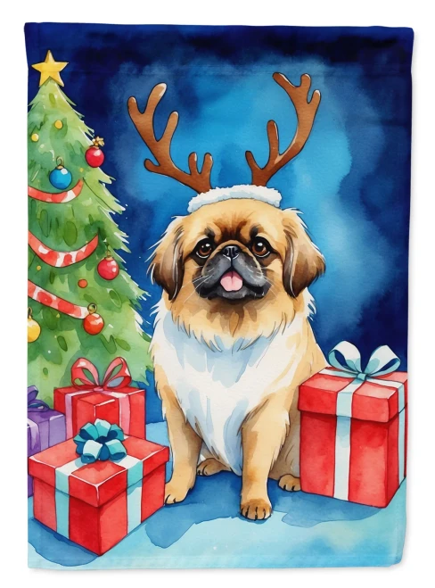 Holiday Reindeer Pekingese House Flag