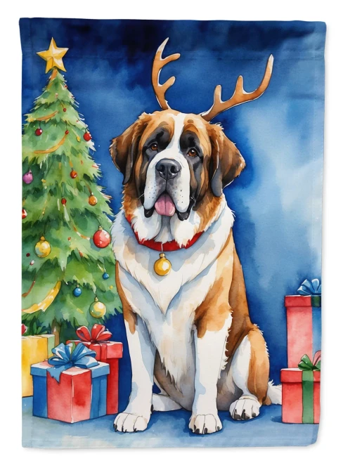 Holiday Reindeer Saint Bernard House Flag