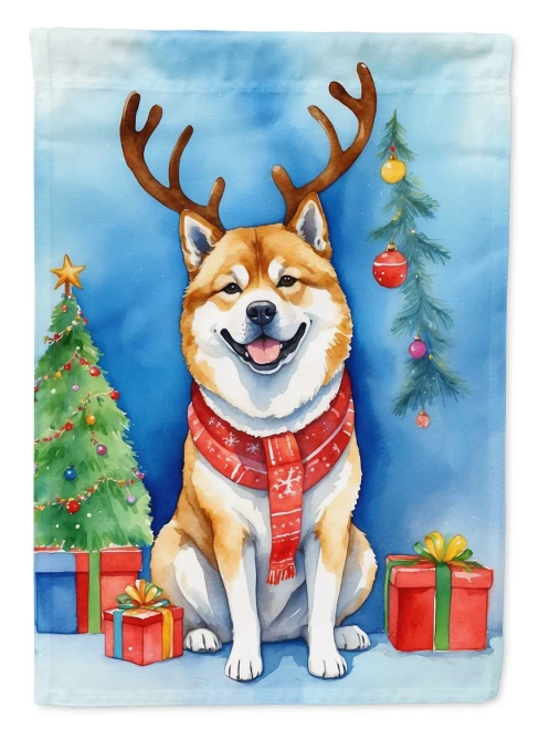 Holiday Reindeer Akita House Flag