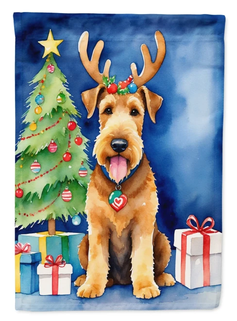 Holiday Reindeer Airedale Terrier House Flag