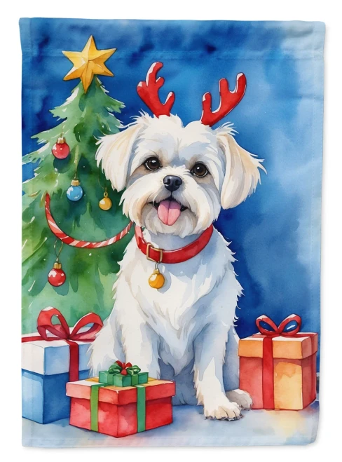 Holiday Reindeer Maltese House Flag