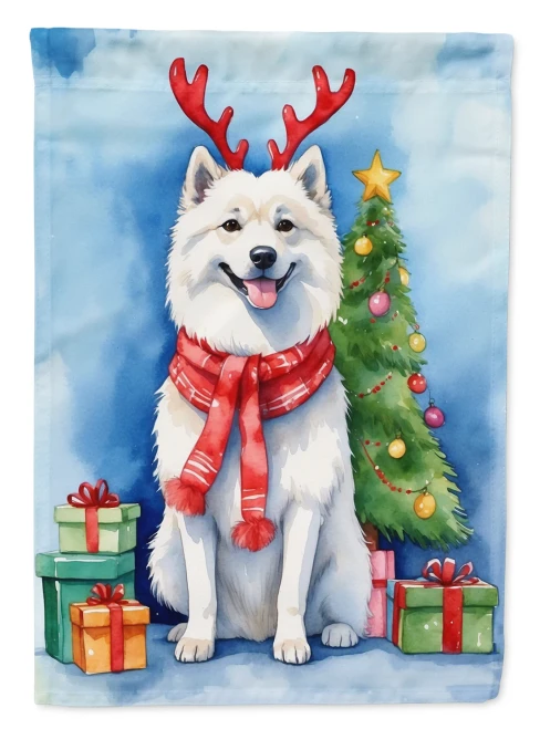 Holiday Reindeer American Eskimo House Flag