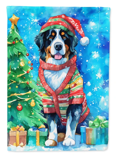 Snowy Christmas Bernese Mountain Dog House Flag