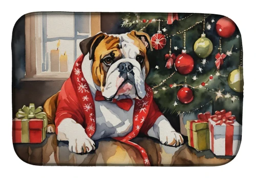 Christmas Bulldog Dish Drying Mat