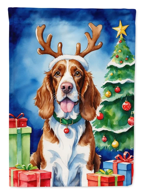 Holiday Reindeer Springer Spaniel House Flag - Welsh