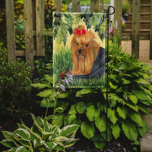 Yorkie & Ladybug Garden Flag