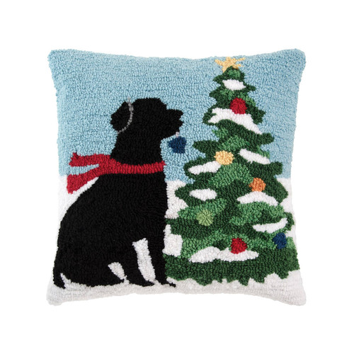 Christmas Tree Lab Hooked Throw Pillow