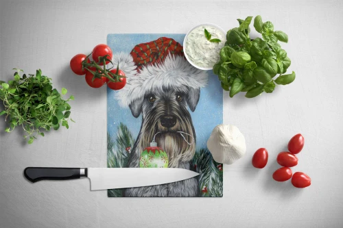 Festive Schnauzer Glass Cutting Board