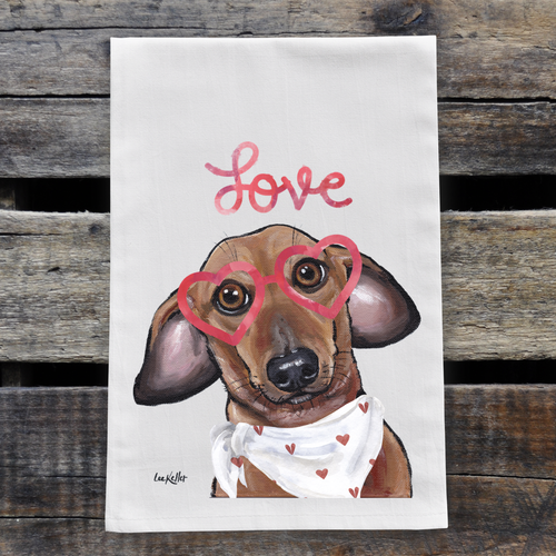 Dachshund Love Valentine Kitchen Towel