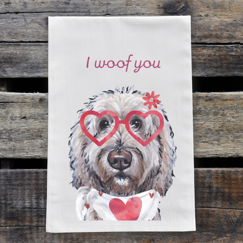 I Woof You - Goldendoodle Valentine Kitchen Towel