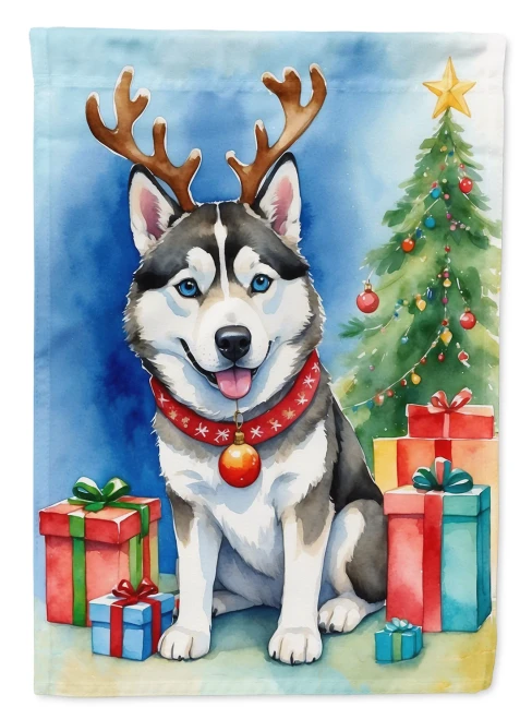 Holiday Reindeer Husky Garden Flag