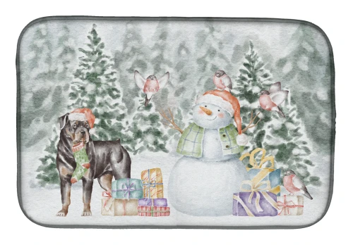 Christmas Rottweiler Dog Dish Drying Mat