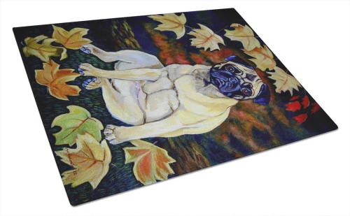 Fall Leaves Pug Glass Cutting Board
