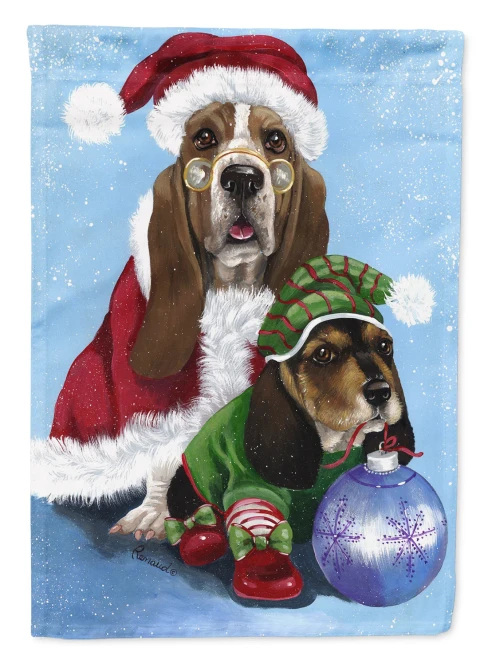 Christmas Basset Hound Dog Flag