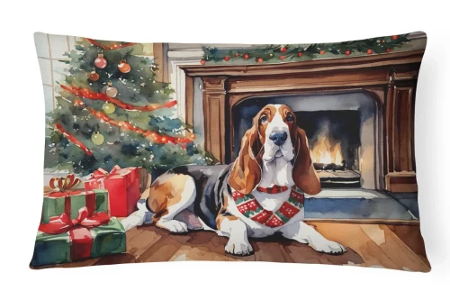 Basset Hound Christmas Throw Pillow