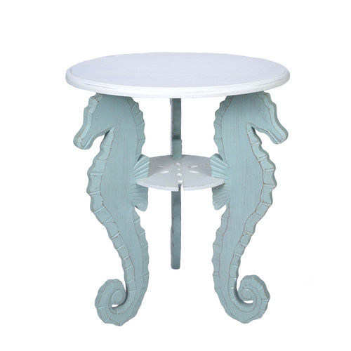 Whitewashed Blue Seahorse Accent Table