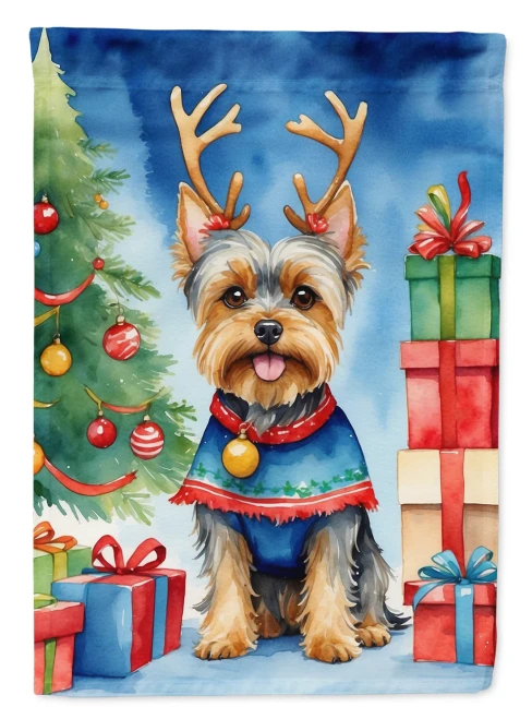 Holiday Reindeer Yorkie Garden Flag