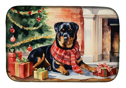 Christmas Rottweiler Dish Drying Mat