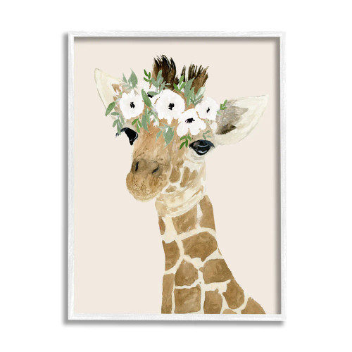 White Flower Baby Giraffe Framed Art Print