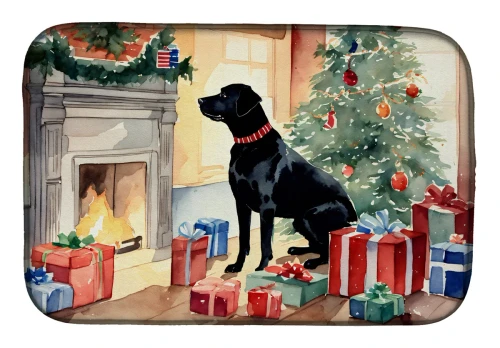 Christmas Black Labrador Dish Drying Mat