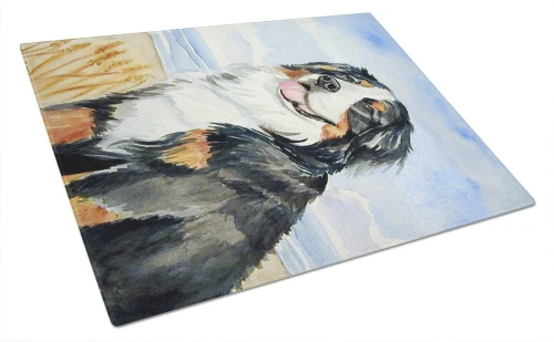 Coastal Bernese Mountain Dog Glass Cutting Board