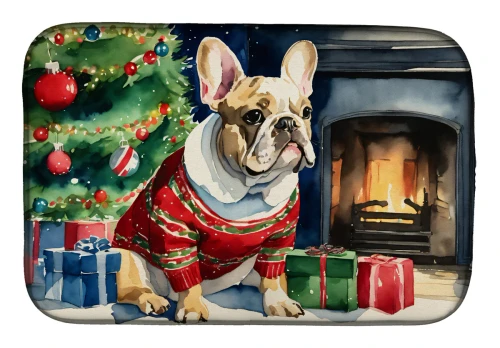 Christmas Bulldog Dish Drying Mat