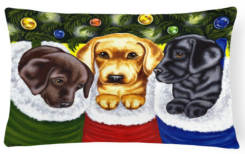 Christmas Stocking Lab Pups Throw Pillow - Indoor/Outdoor