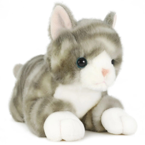 Gray Tabby Cat Plush Toy - Lying Down