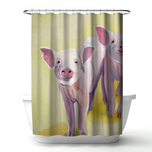 Pink Pigs on Yellow Shower Curtain